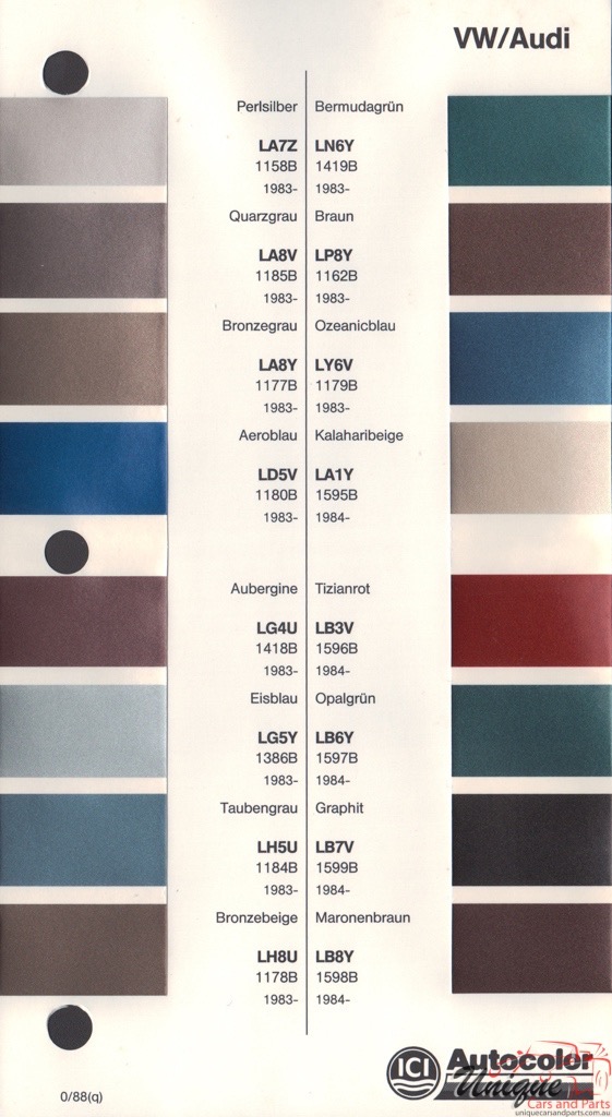 1983 - 1986 Volkswagen Paint Charts Autocolor
